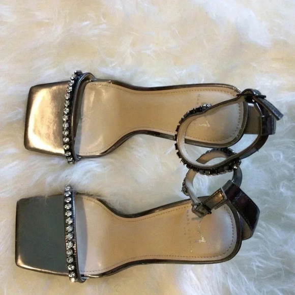 Marc Fisher Sandals Size 5 1/2 M with Rhinestones Ankle Straps Heels Leather - Picture 2 of 7
